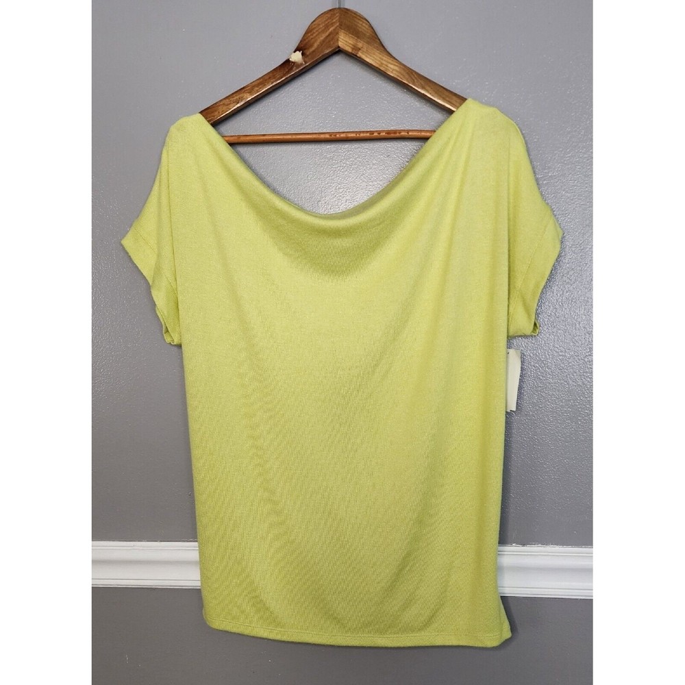Halston Studio Open Back Top Green Size XS Drape Back Pullover Womens